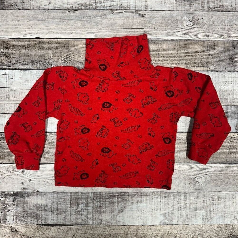 Vintage Baby Boy Toddler Red Animal Print Jungle Lion Tiger Long Sleeve Shirt
